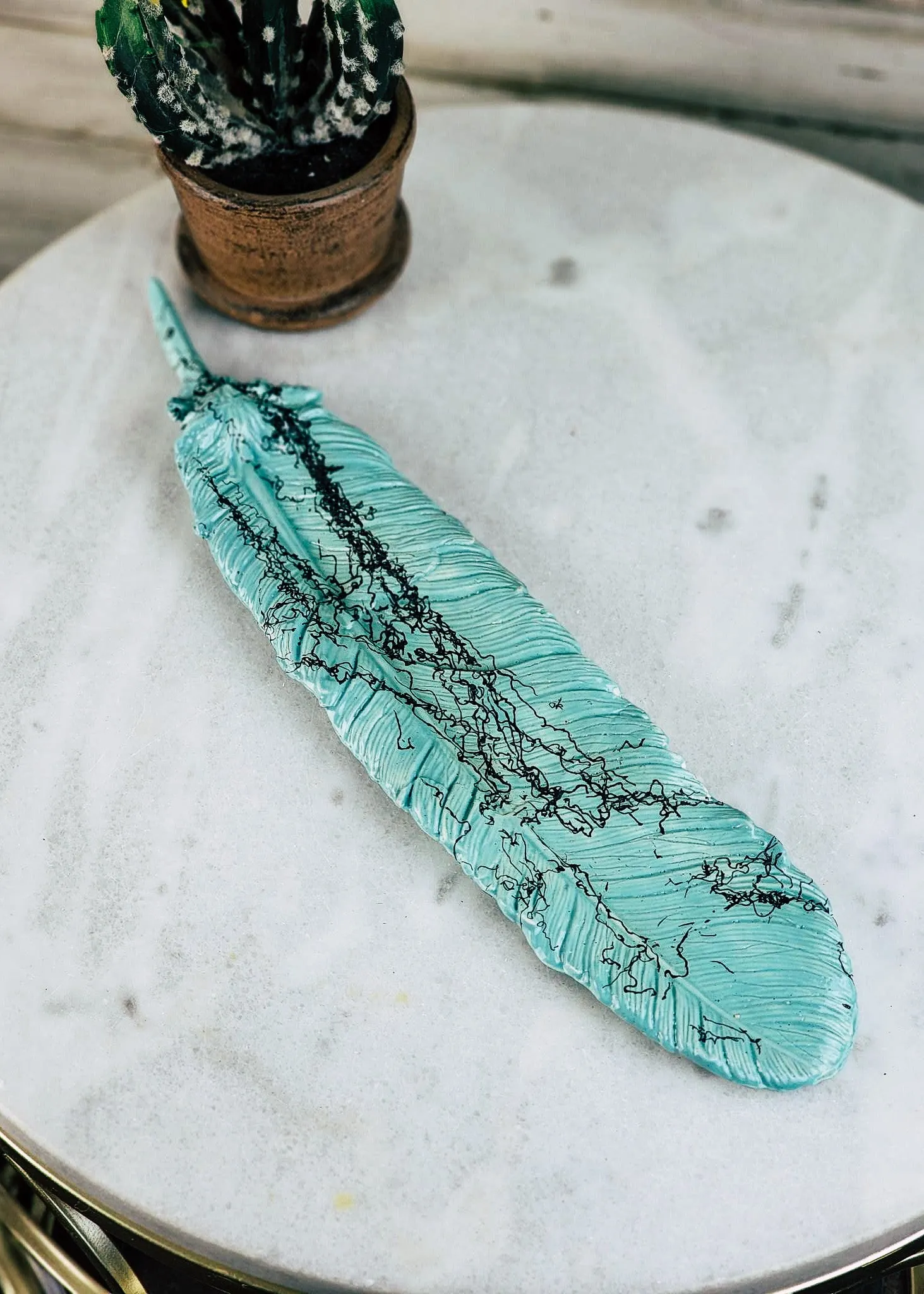 Horse Hair Turquoise Feather Decor