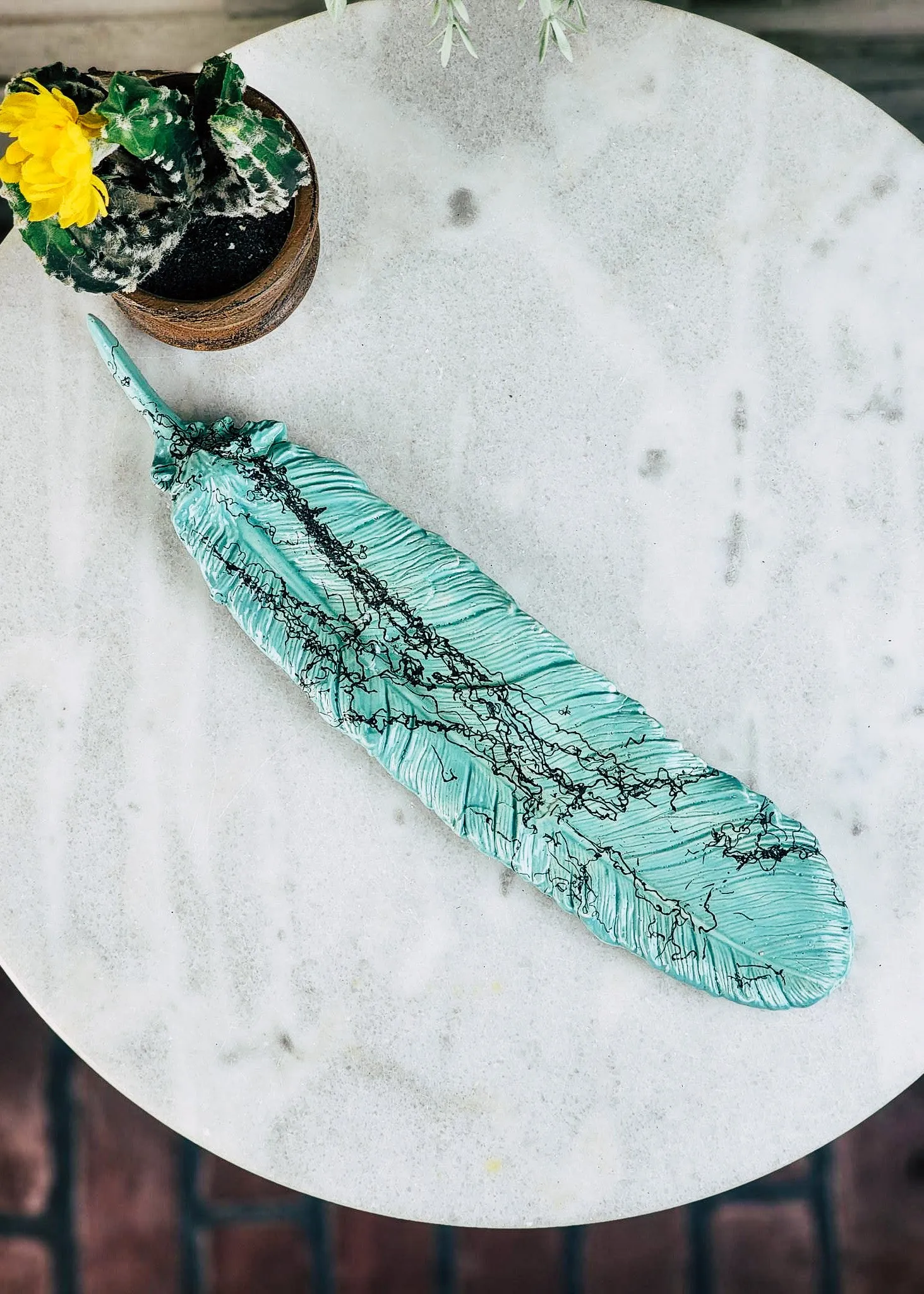 Horse Hair Turquoise Feather Decor