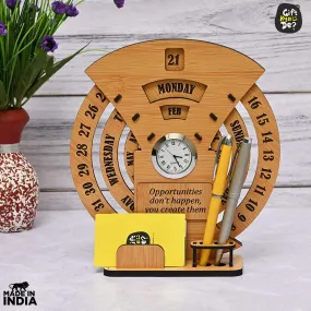 Infinite Circular Calendar With Pen, Card Holder | Clock And Photo Frame Options Available | Desk Accessories