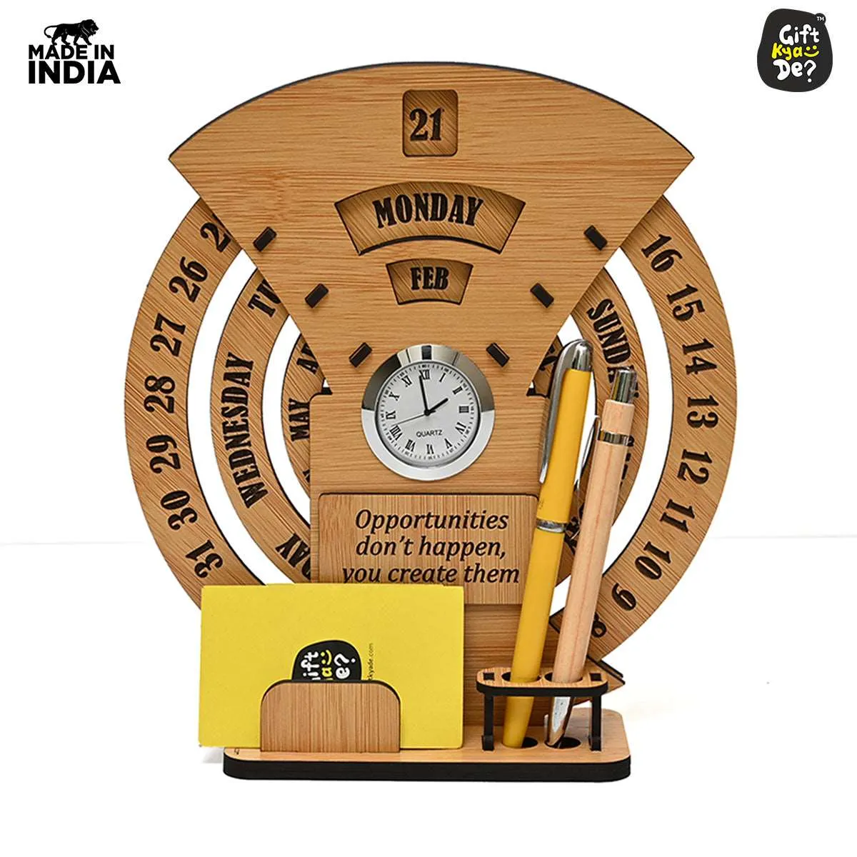 Infinite Circular Calendar With Pen, Card Holder | Clock And Photo Frame Options Available | Desk Accessories