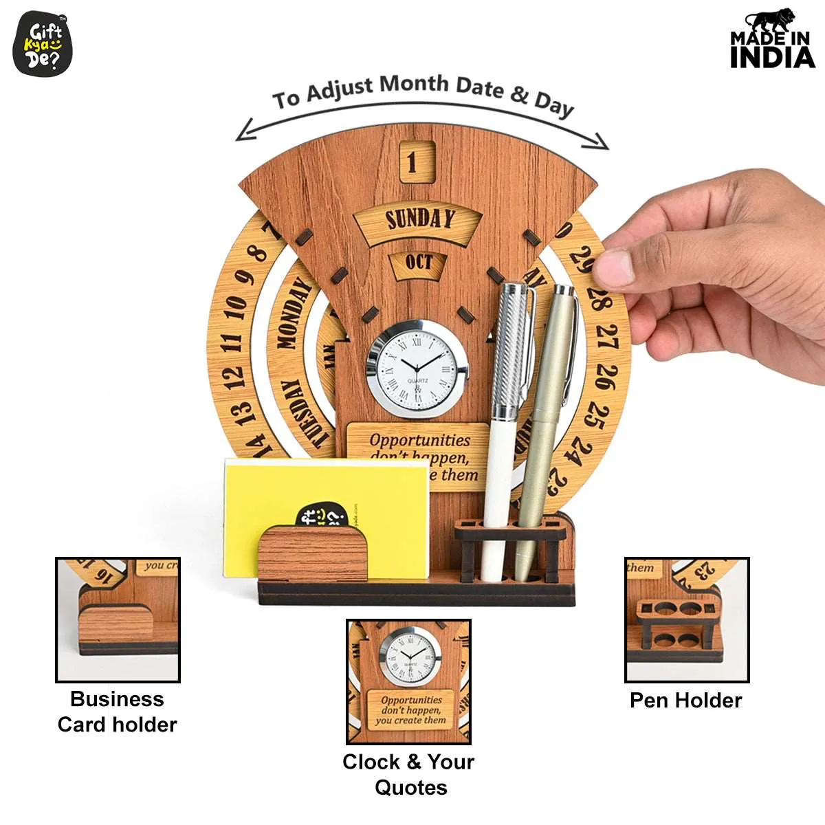 Infinite Circular Calendar With Pen, Card Holder | Clock And Photo Frame Options Available | Desk Accessories