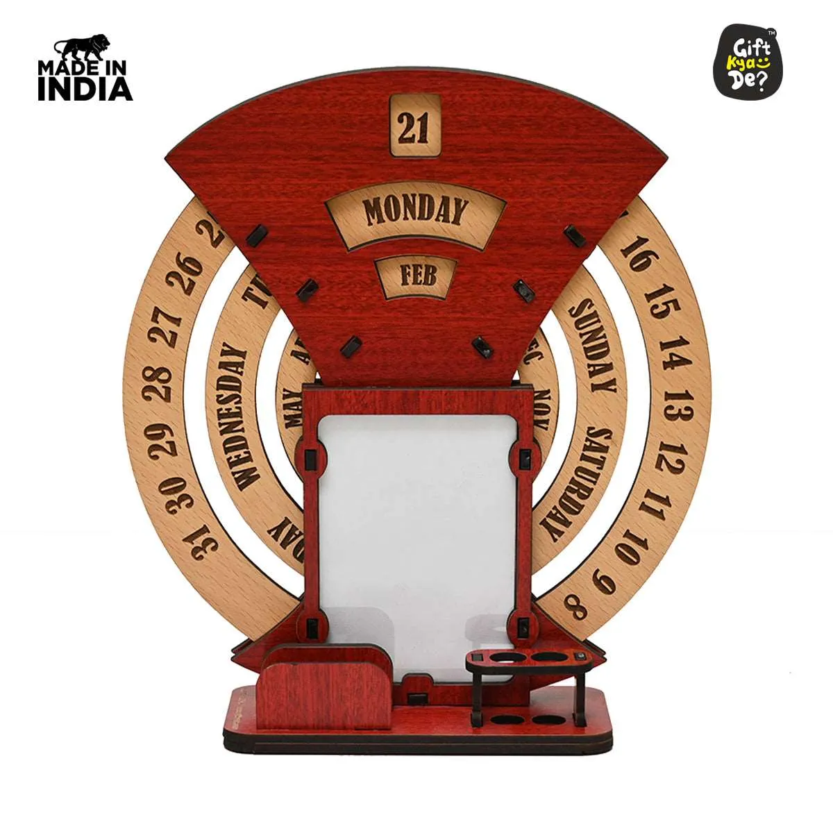 Infinite Circular Calendar With Pen, Card Holder | Clock And Photo Frame Options Available | Desk Accessories