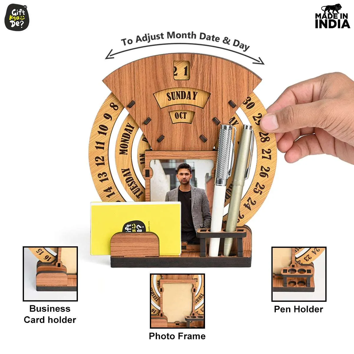 Infinite Circular Calendar With Pen, Card Holder | Clock And Photo Frame Options Available | Desk Accessories