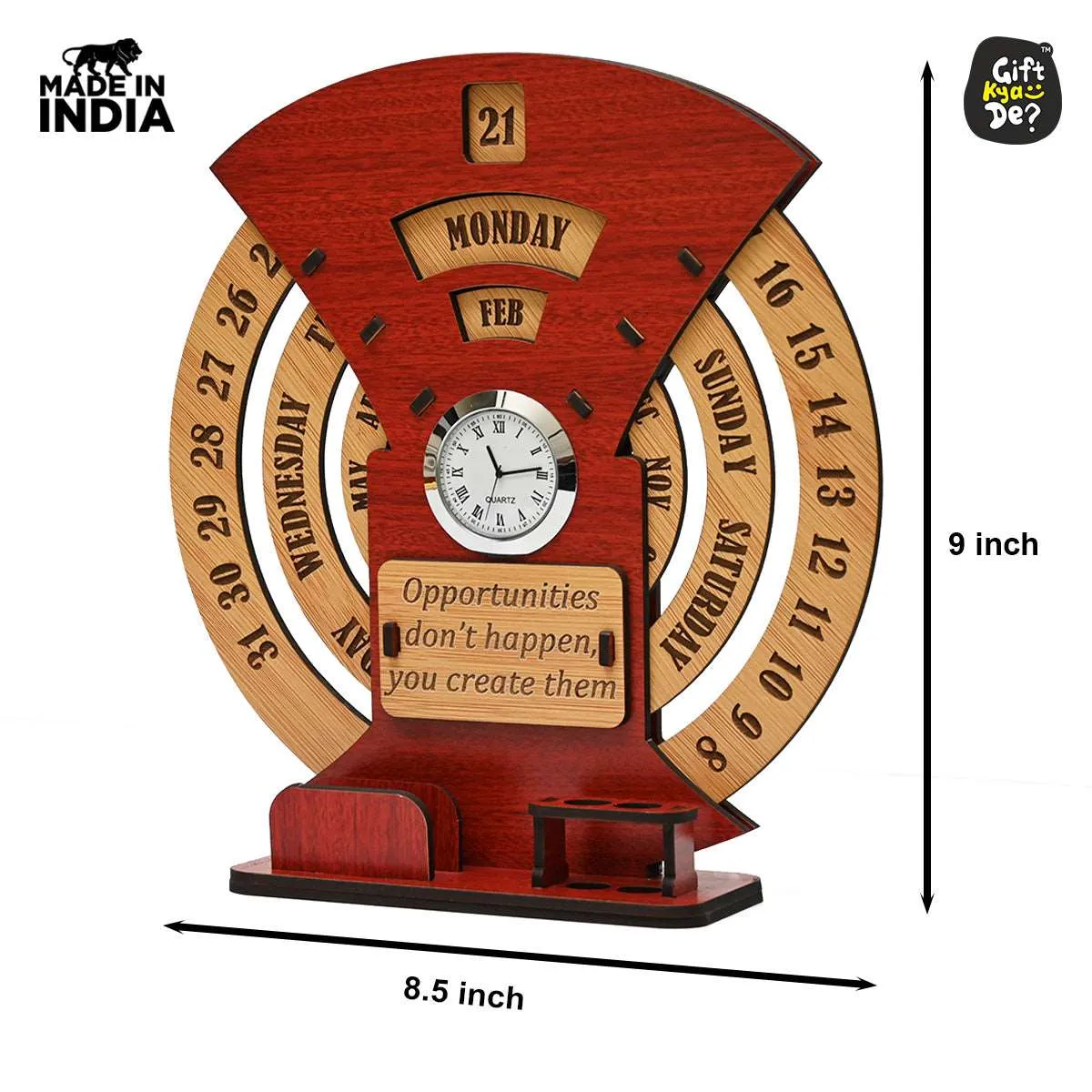 Infinite Circular Calendar With Pen, Card Holder | Clock And Photo Frame Options Available | Desk Accessories