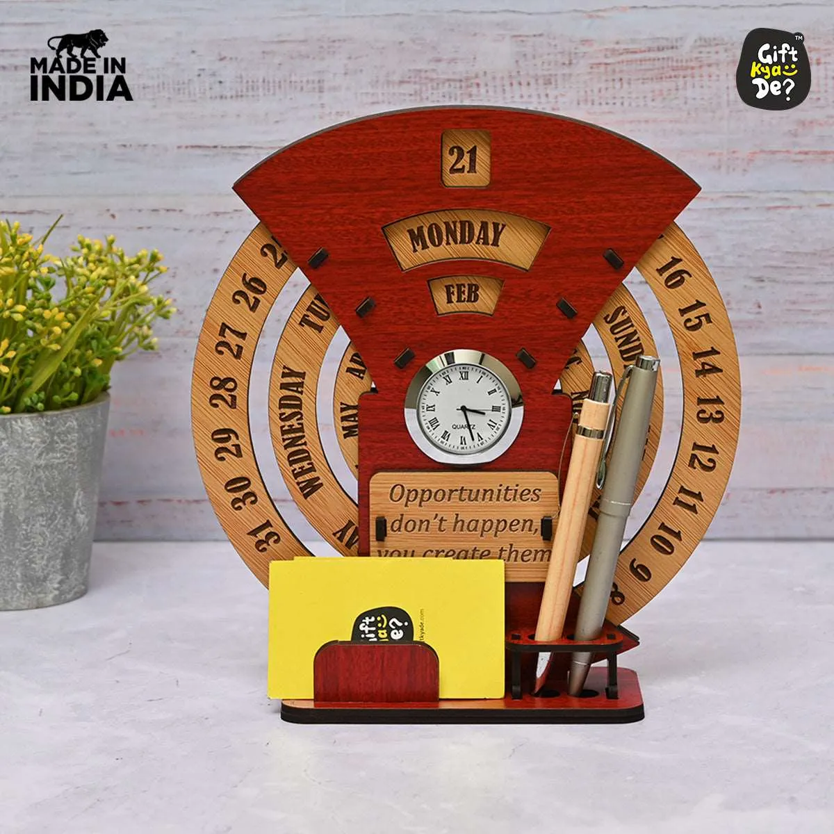 Infinite Circular Calendar With Pen, Card Holder | Clock And Photo Frame Options Available | Desk Accessories