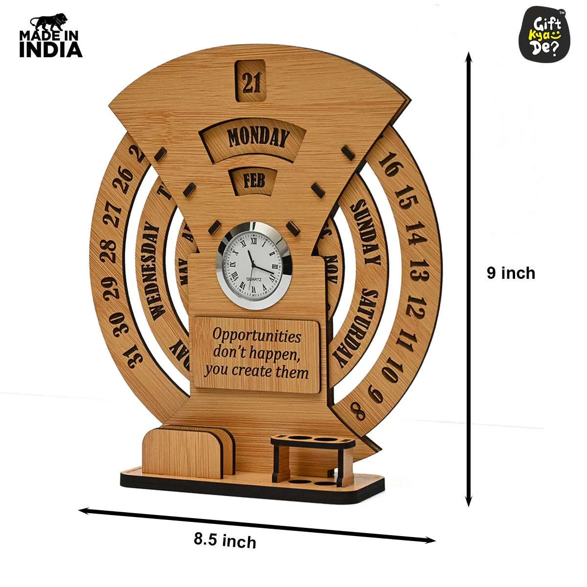 Infinite Circular Calendar With Pen, Card Holder | Clock And Photo Frame Options Available | Desk Accessories