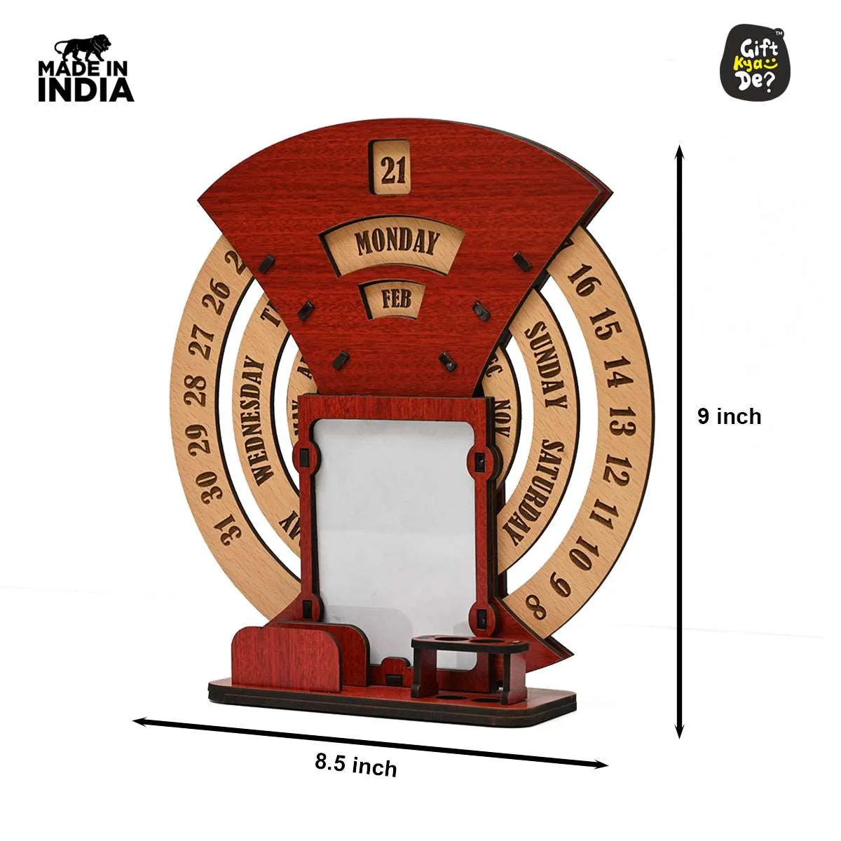 Infinite Circular Calendar With Pen, Card Holder | Clock And Photo Frame Options Available | Desk Accessories