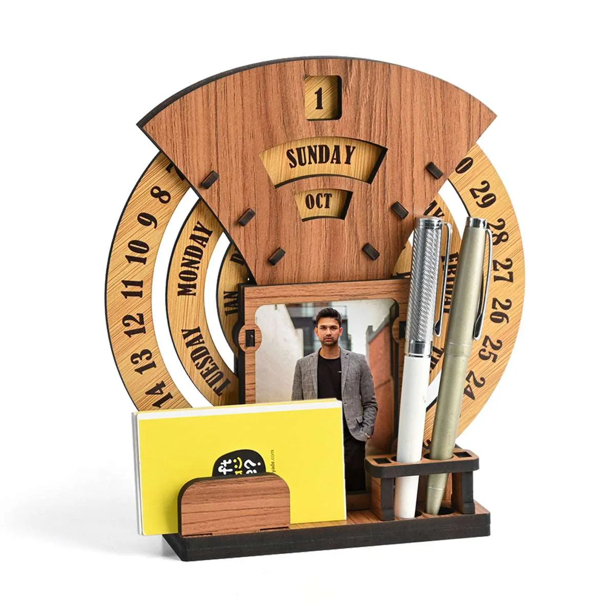 Infinite Circular Calendar With Pen, Card Holder | Clock And Photo Frame Options Available | Desk Accessories