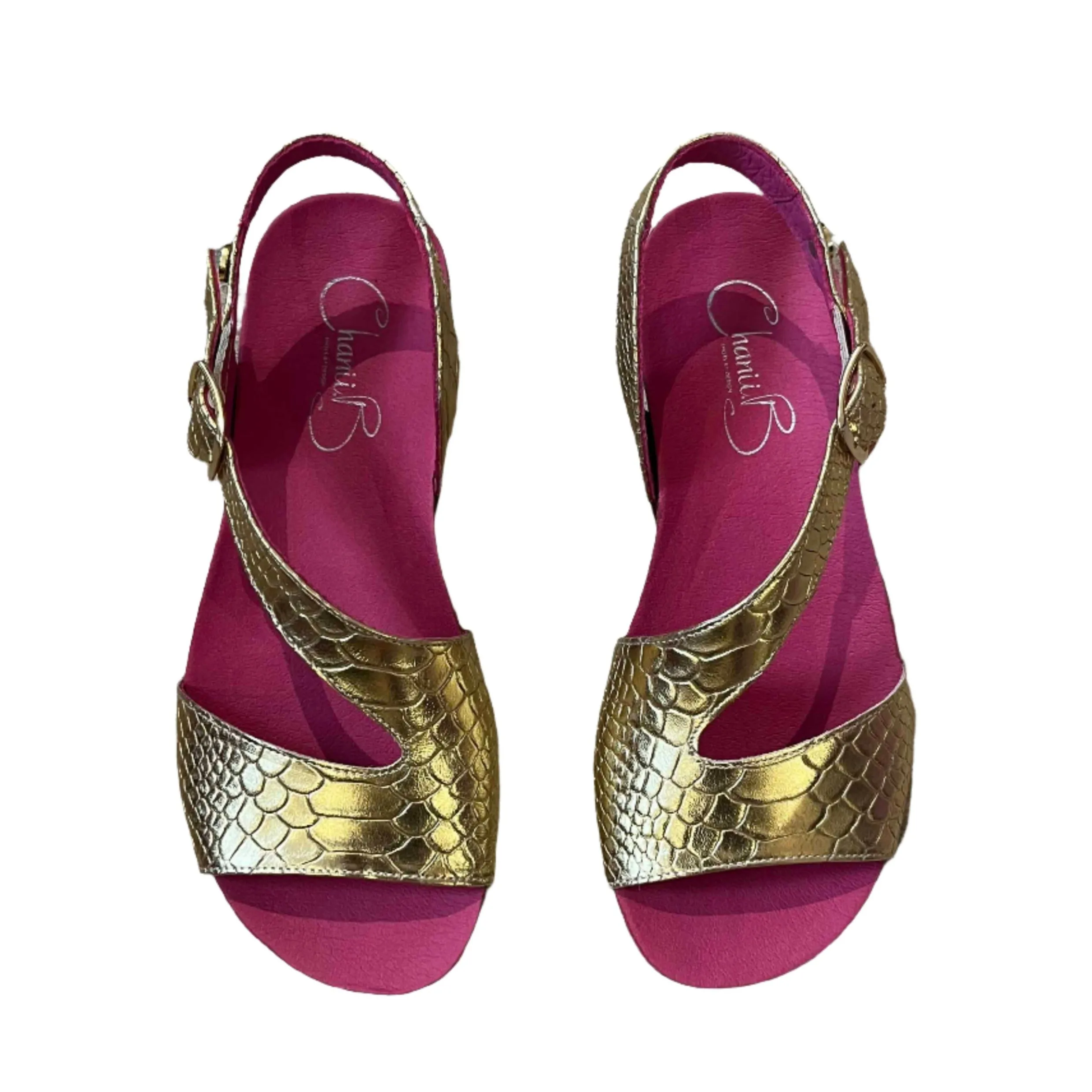 Je Ressin-Gold Croc- flat cork sandal