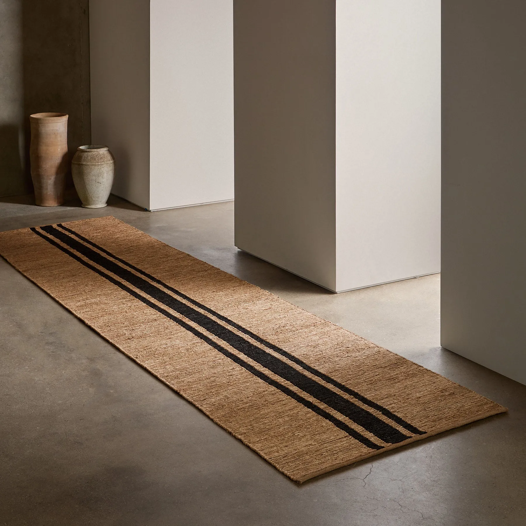 Jute Runner - Natural/Charcoal Triple Stripe