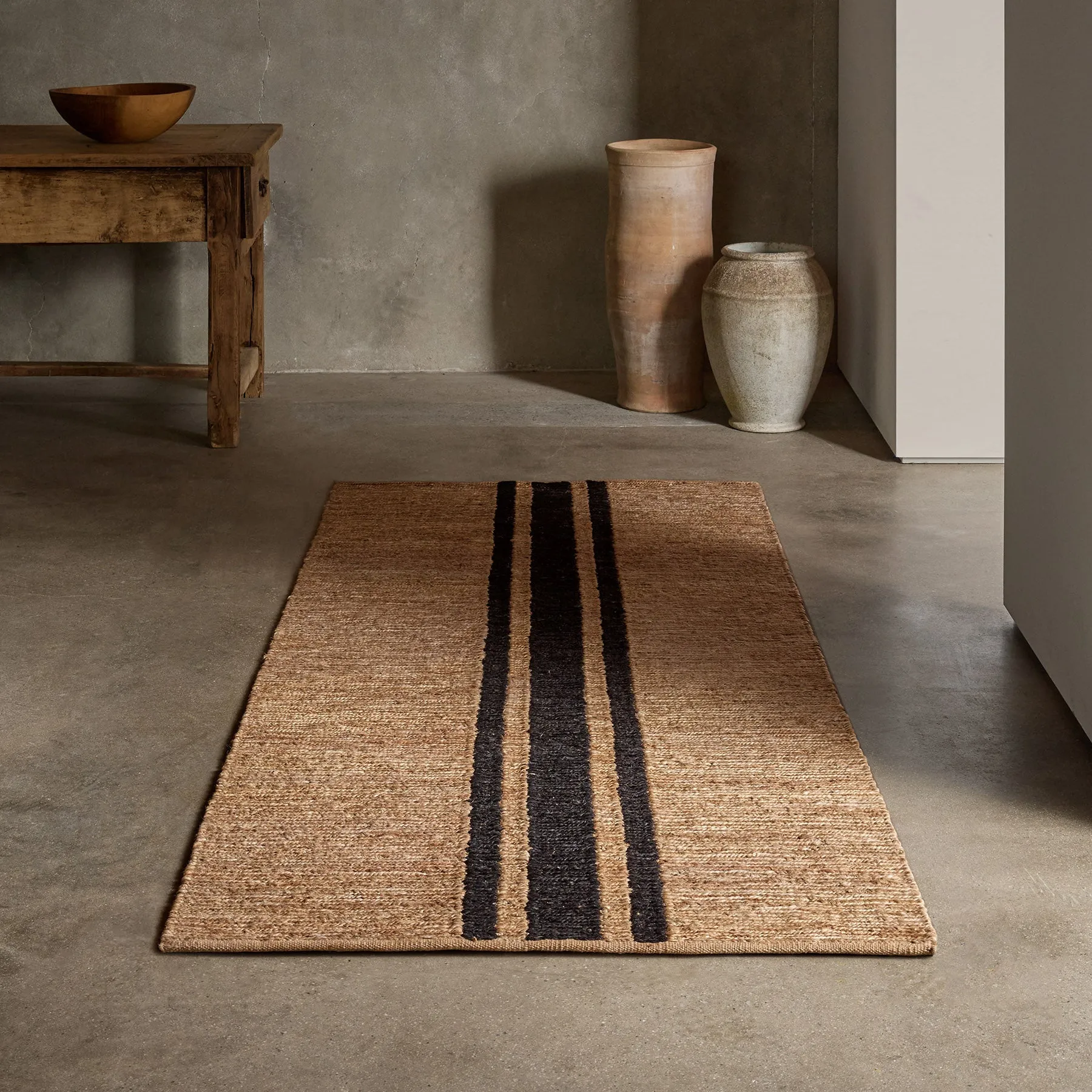 Jute Runner - Natural/Charcoal Triple Stripe