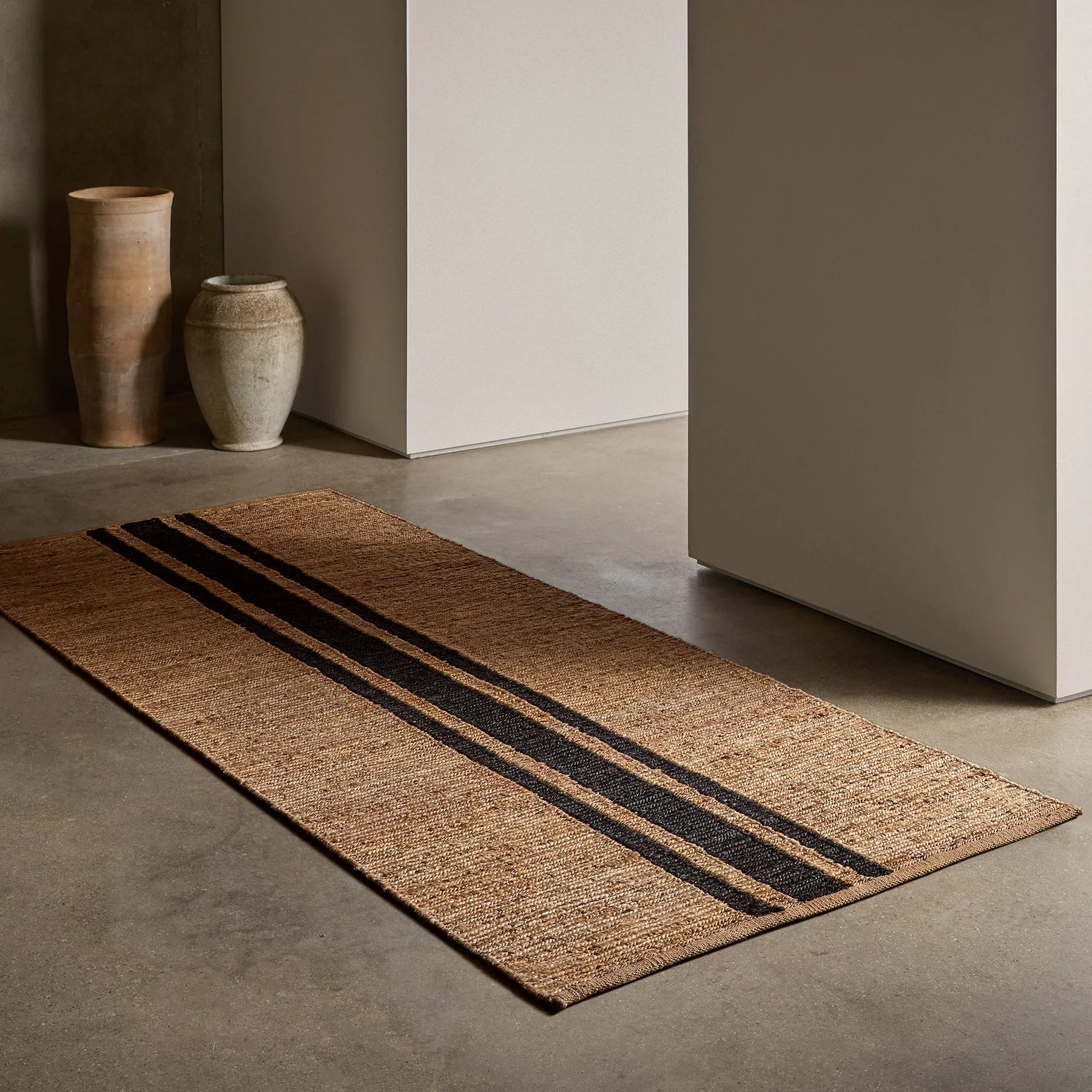 Jute Runner - Natural/Charcoal Triple Stripe