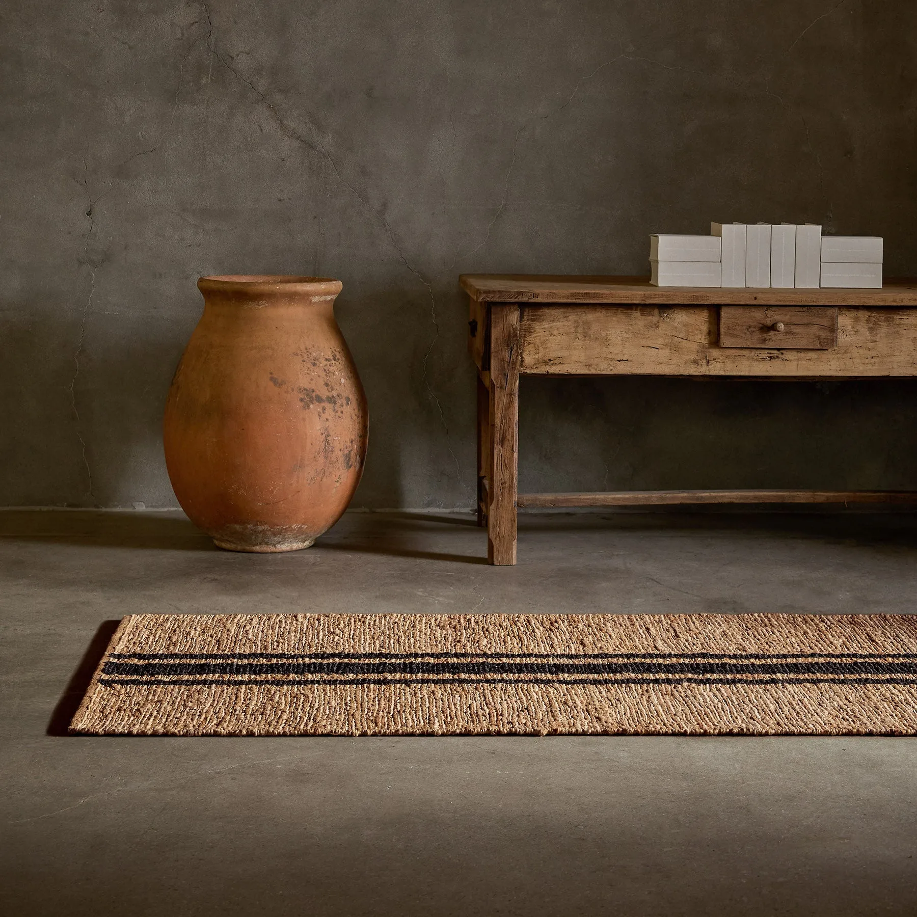 Jute Runner - Natural/Charcoal Triple Stripe