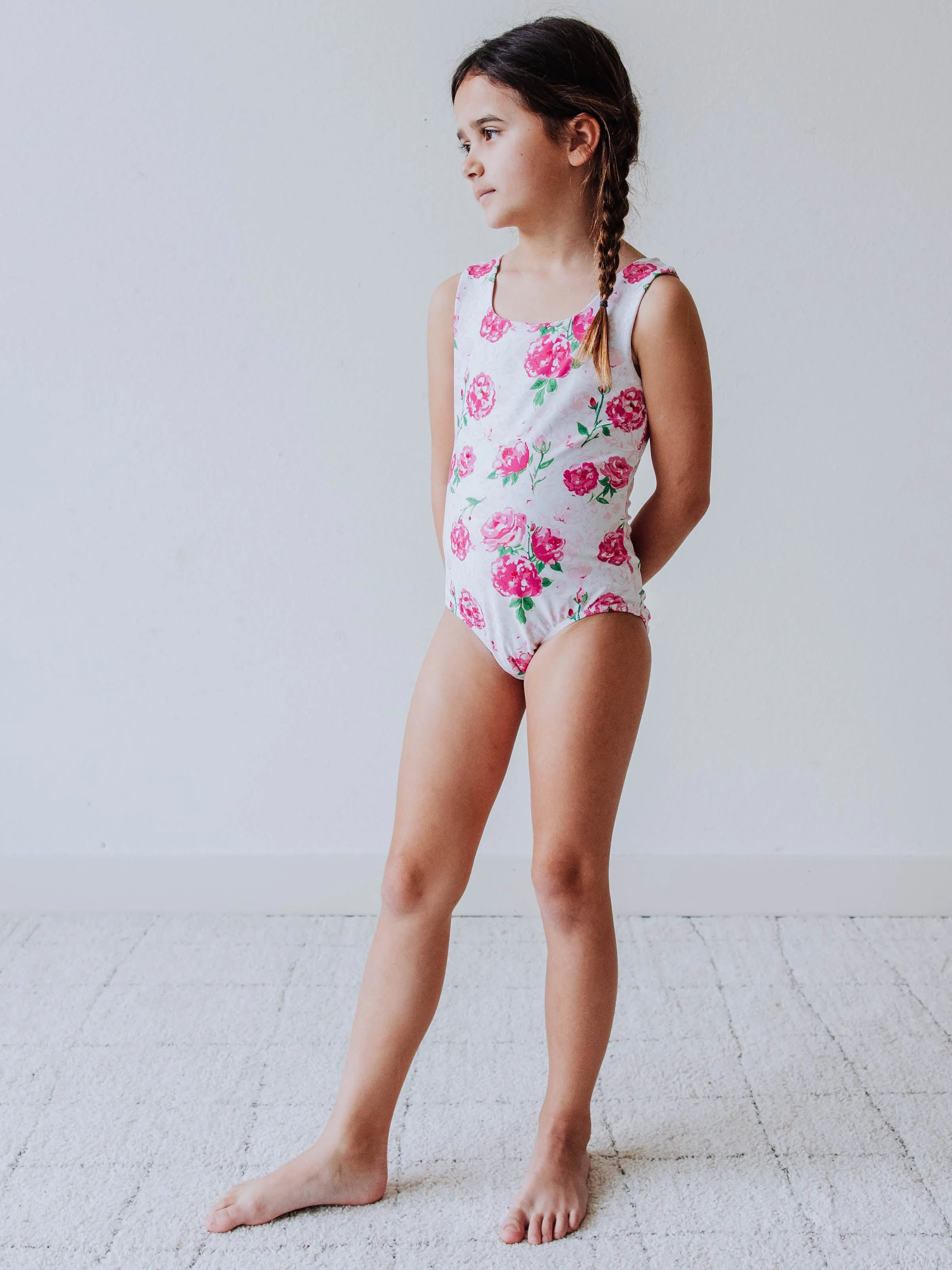 Lattice Back Leotard - Raspberry Roses