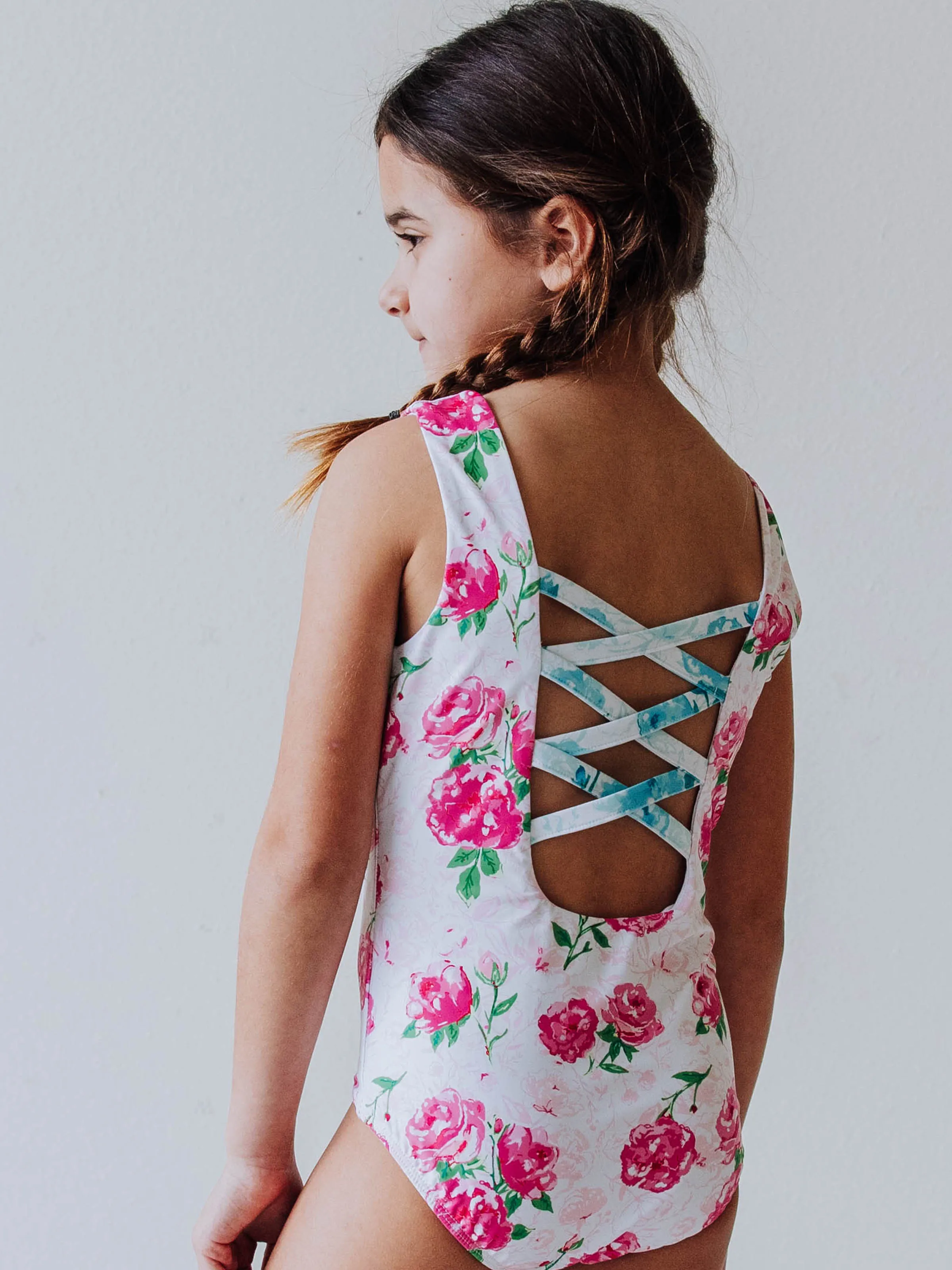 Lattice Back Leotard - Raspberry Roses