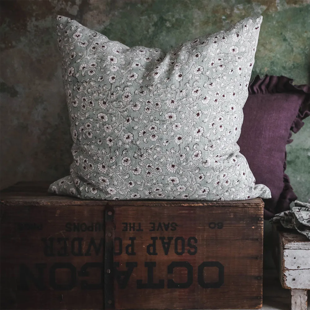 Linen Hand Block-Printed Pillow Cover No. 0231