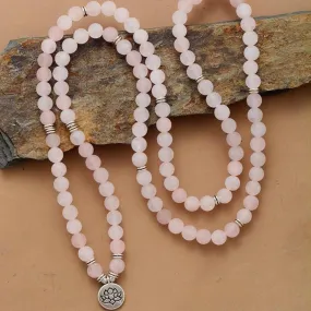 'Lotus' Charm & Rose Quartz Stretchy Bracelet