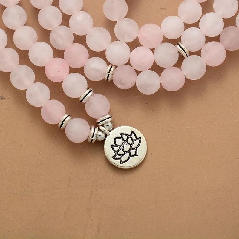 'Lotus' Charm & Rose Quartz Stretchy Bracelet