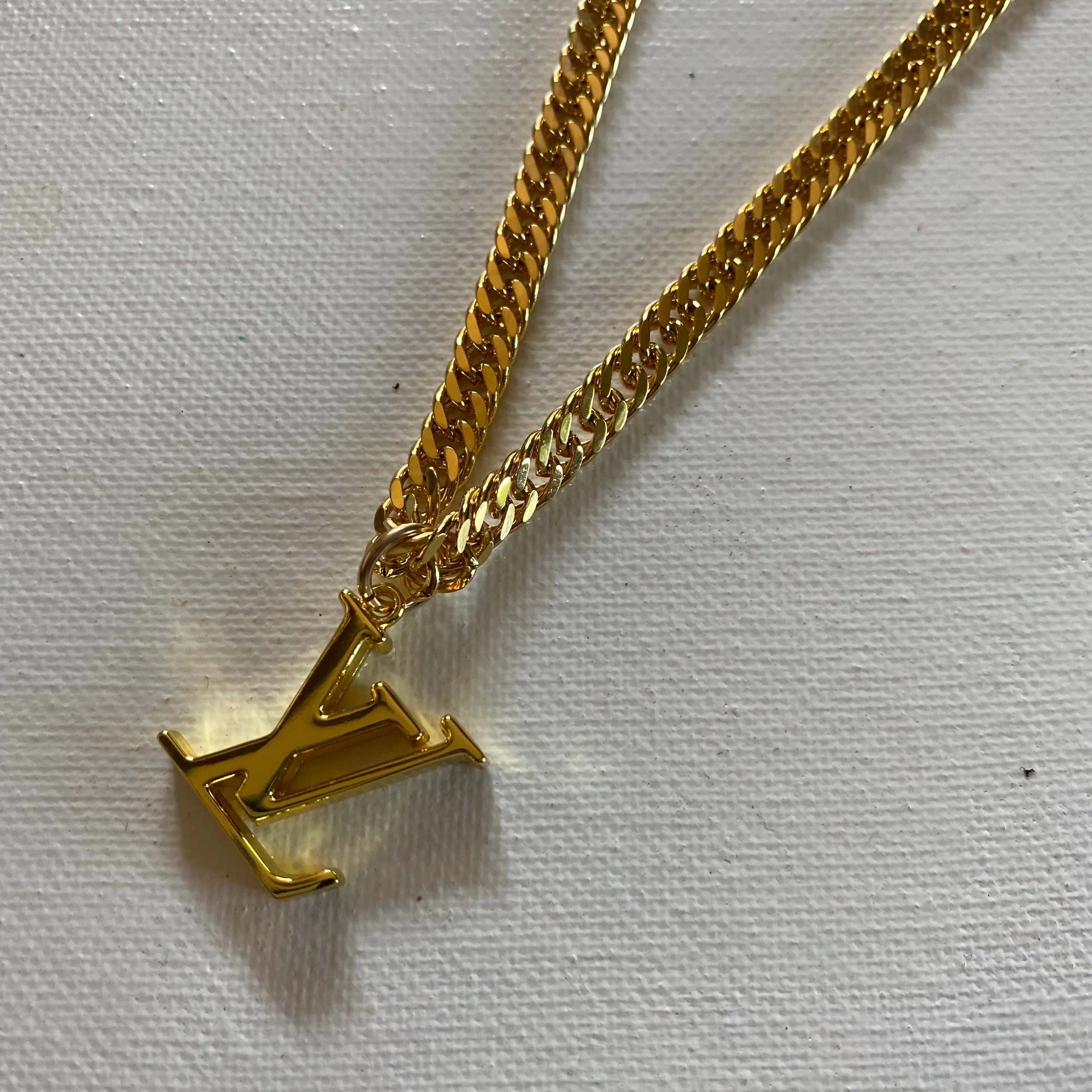 LV Charm Necklace - Gold Filled Curb Chain