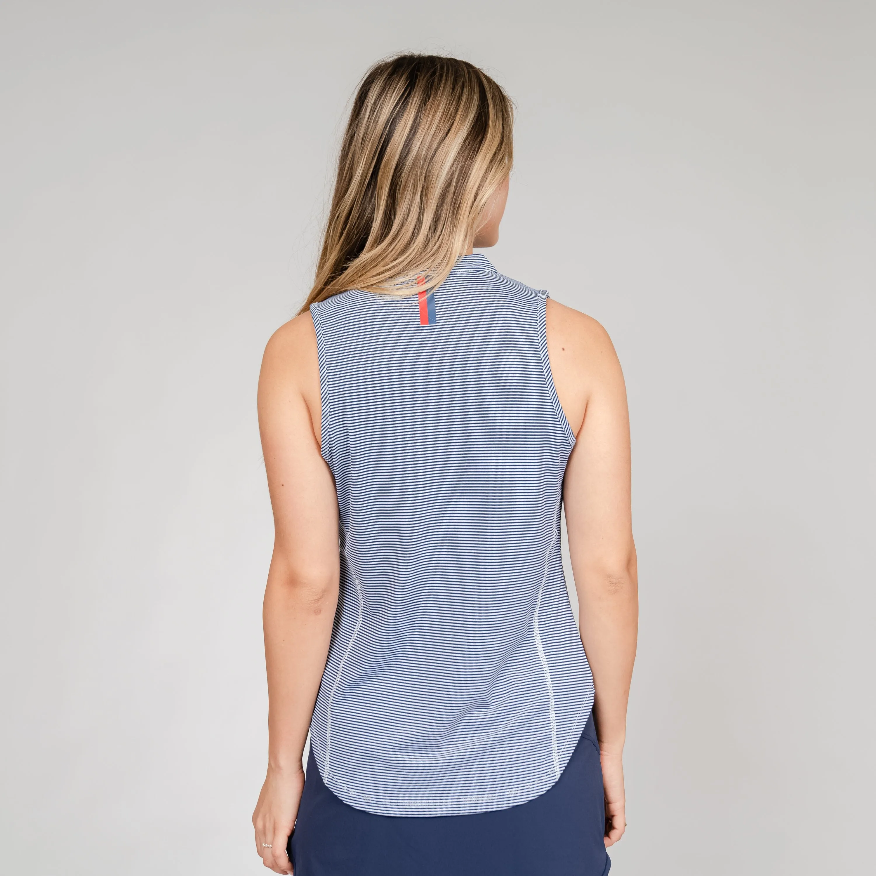 Marigold Stripe Sleeveless Zip | The Marigold Stripe - Admiral Navy/White