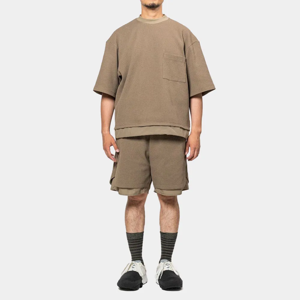 MEANSWHILE SOLOTEX WAFFLE EASY SHORTS-BROWN