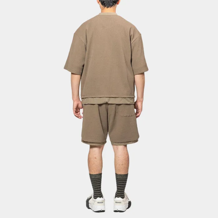 MEANSWHILE SOLOTEX WAFFLE EASY SHORTS-BROWN