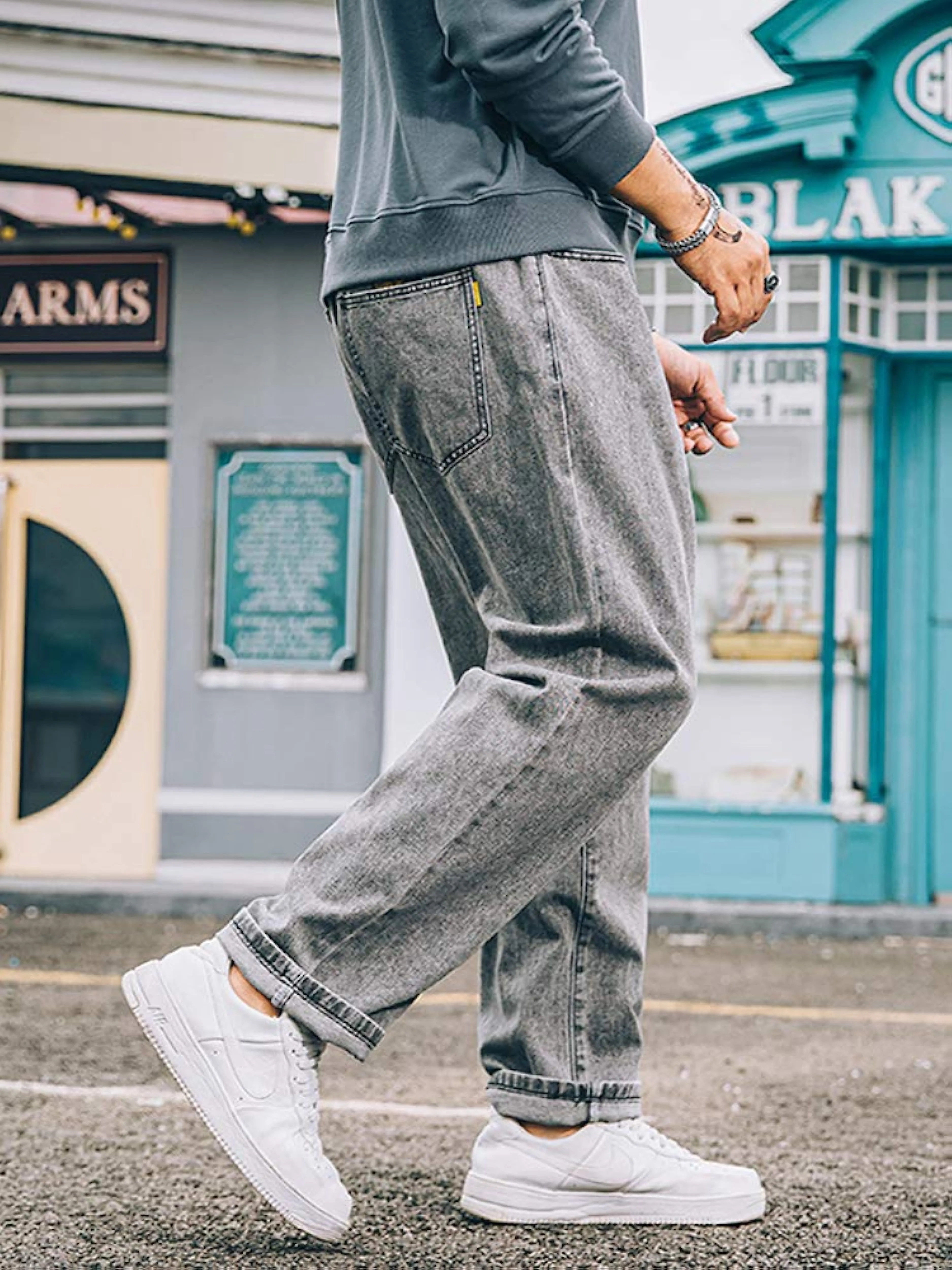 Metal Grey Acid Wash Regular Fit Denim