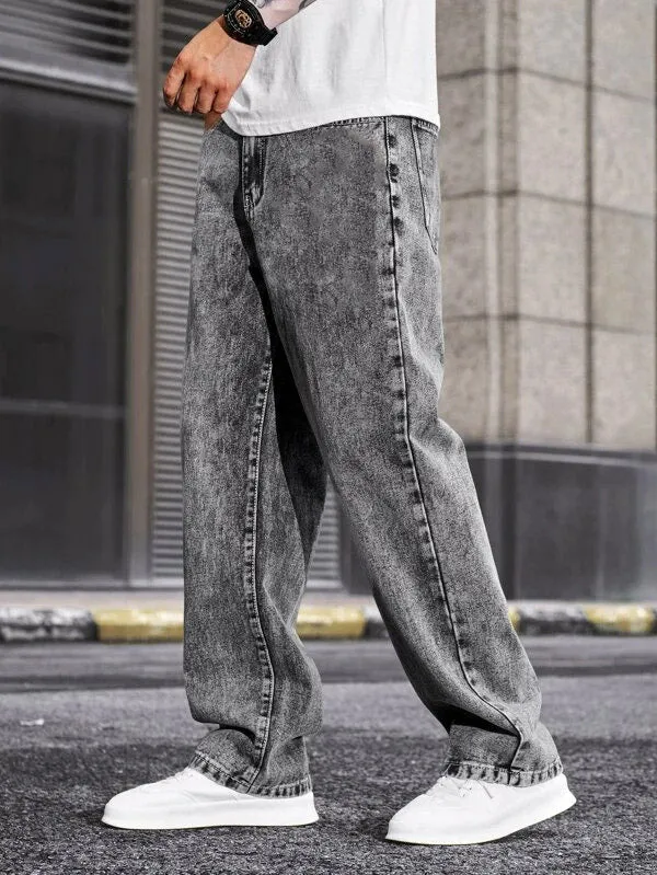 Metal Grey Acid Wash Regular Fit Denim