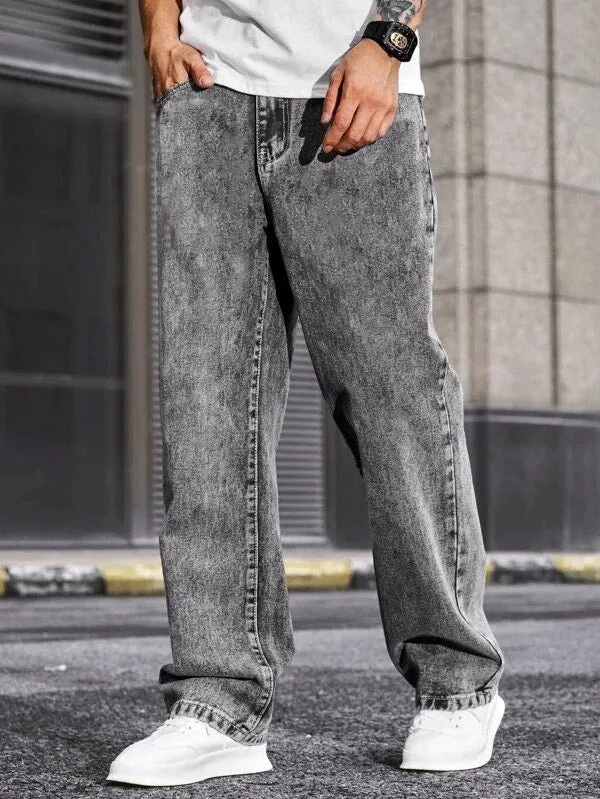 Metal Grey Acid Wash Regular Fit Denim