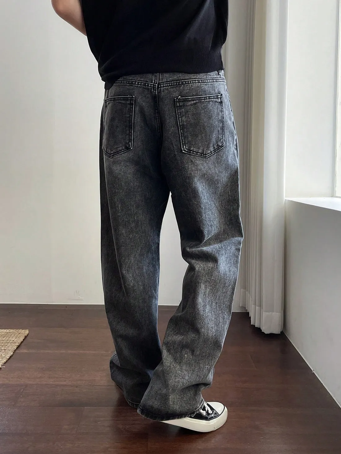 Metal Grey Acid Wash Regular Fit Denim