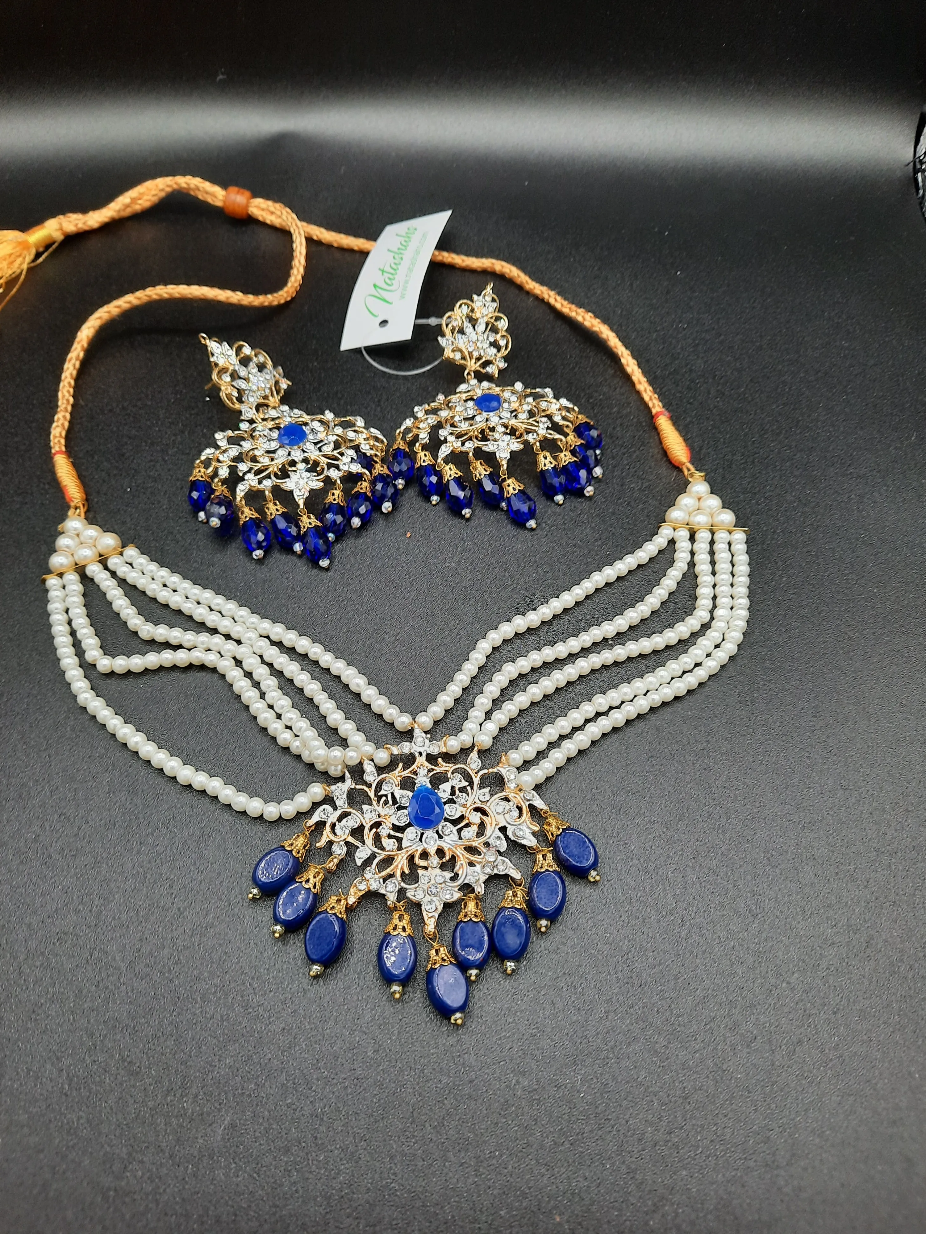 NAVY BLUE ROYAL STYLE EARRINGS & CHOKER FOR ROYAL PEOPLE