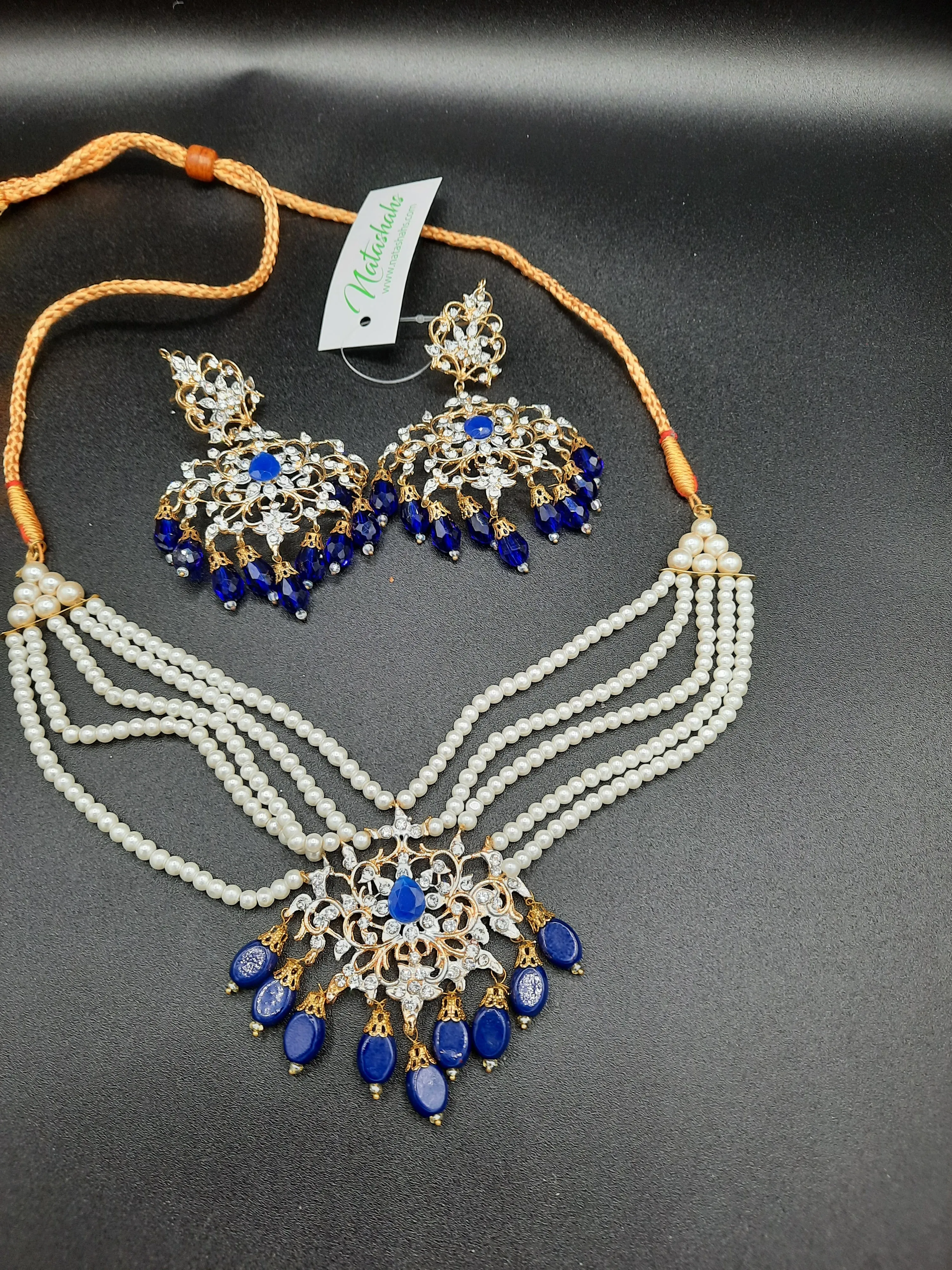 NAVY BLUE ROYAL STYLE EARRINGS & CHOKER FOR ROYAL PEOPLE