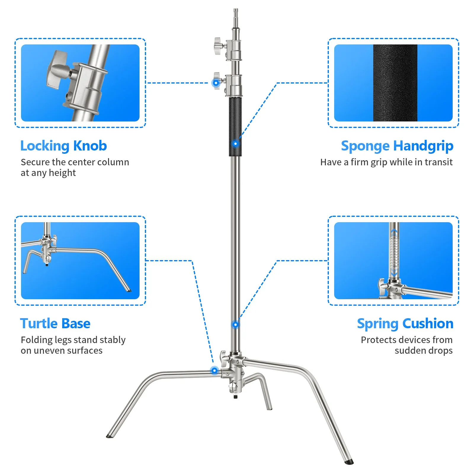 NEEWER 320cm Stainless Steel C Stand with Boom Arm