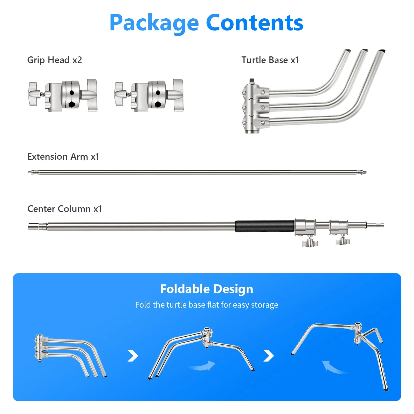 NEEWER 320cm Stainless Steel C Stand with Boom Arm