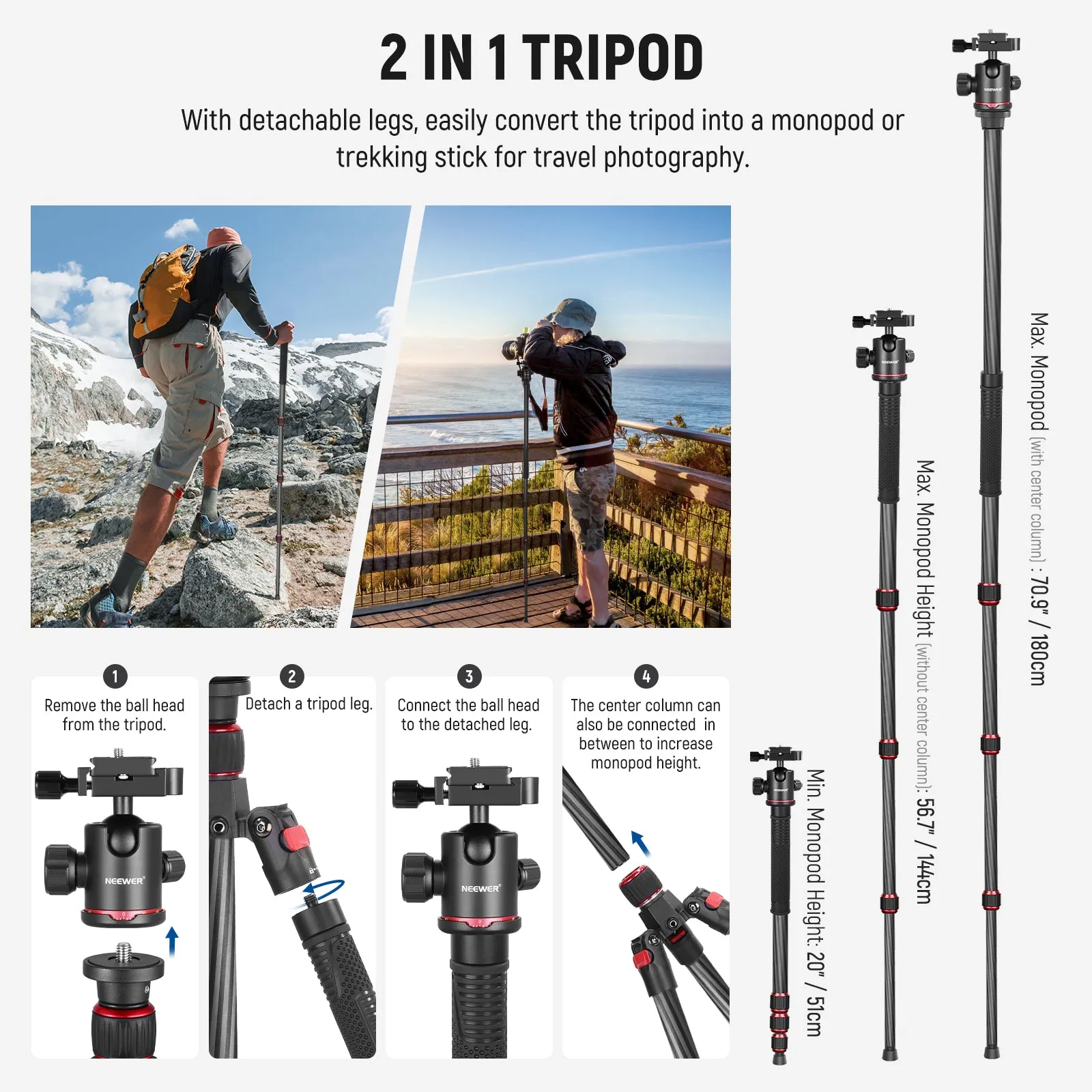 NEEWER N55C 68"/172cm Carbon Fiber Monopod Tripod