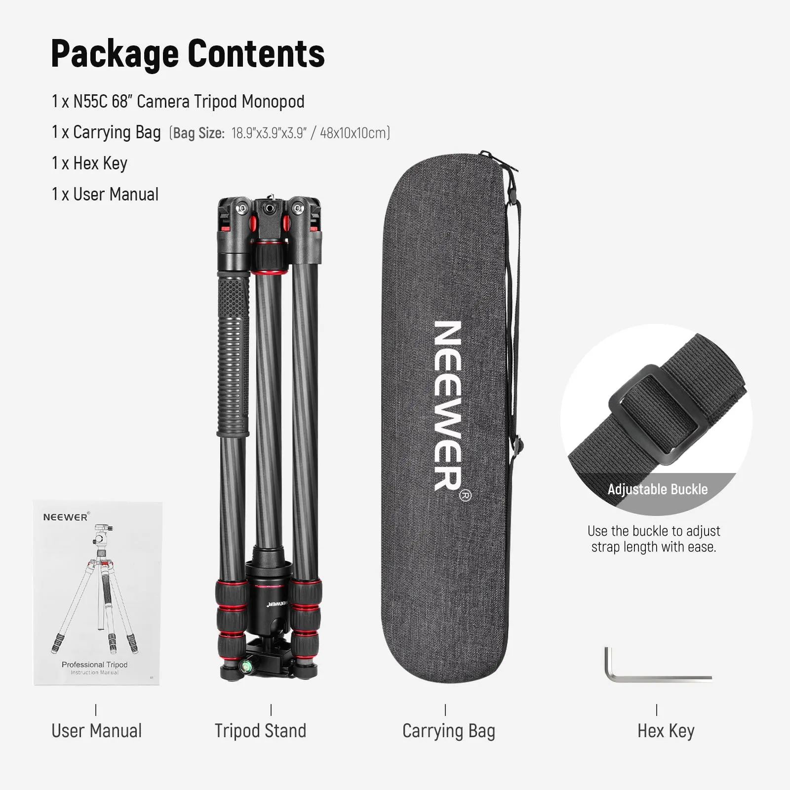 NEEWER N55C 68"/172cm Carbon Fiber Monopod Tripod