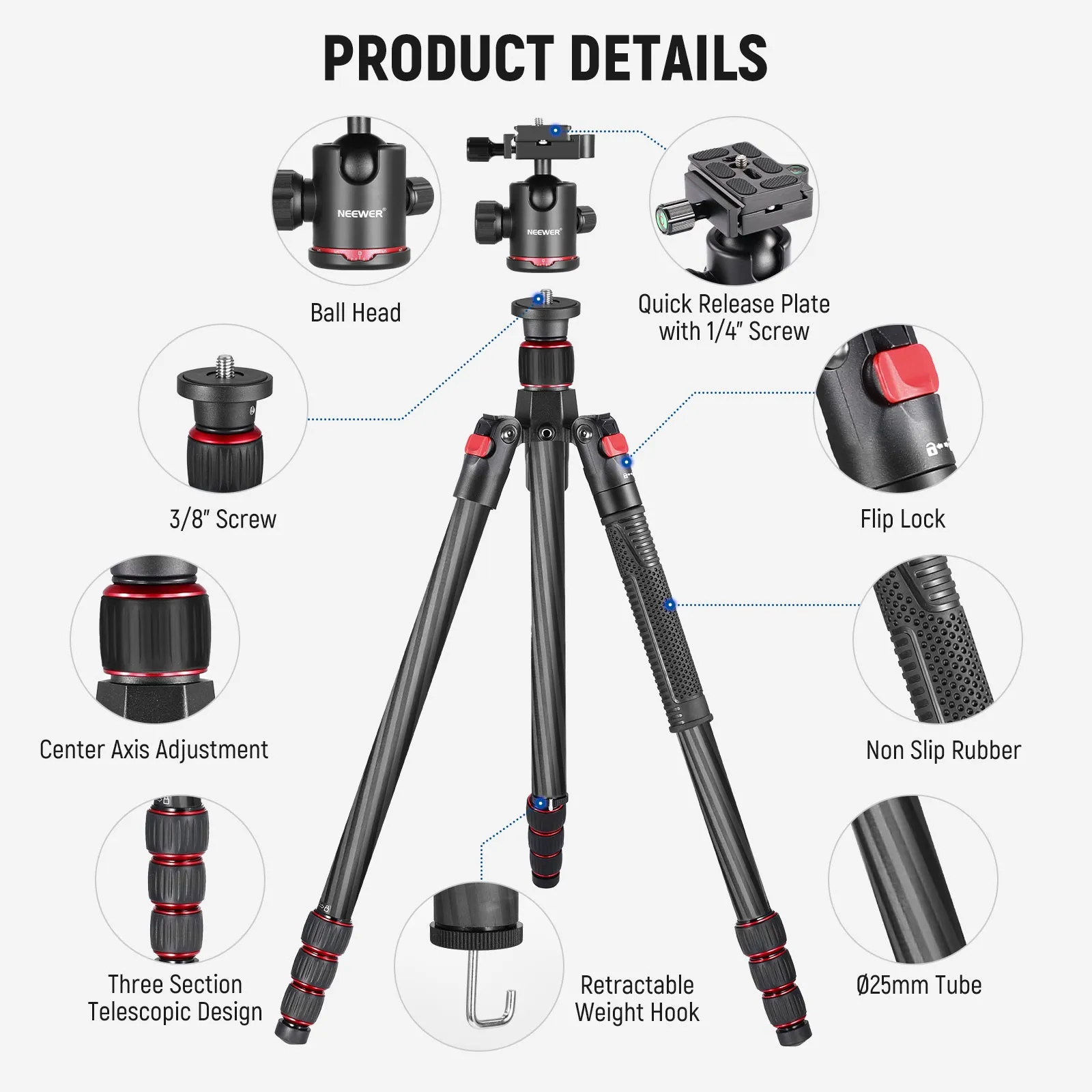 NEEWER N55C 68"/172cm Carbon Fiber Monopod Tripod