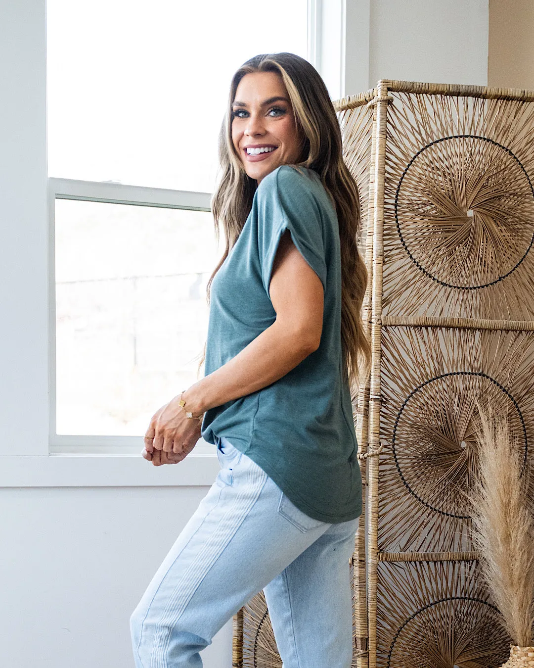 NEW! Melissa Roll Sleeve Top - Olive