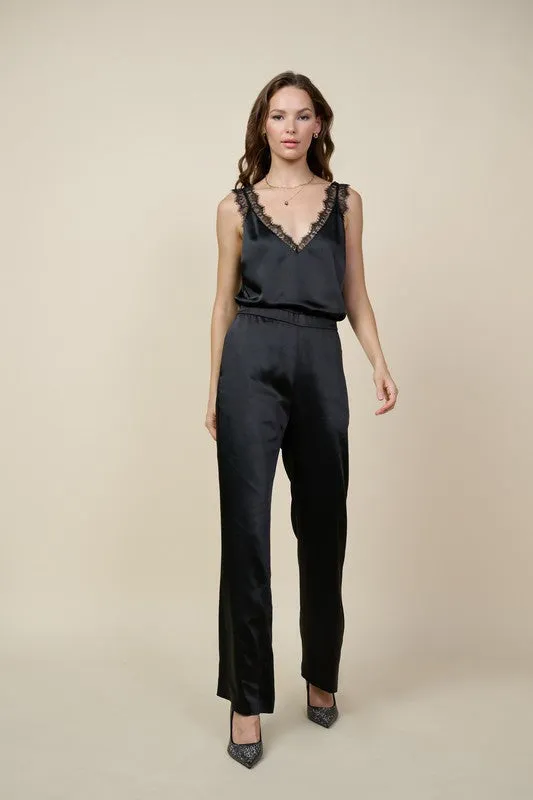 Nicole - Dull Satin Wide Leg Elastic Back Trouser Pants