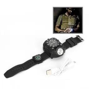 Outdoor Waterproof Chrono Watch / Compass / Wrist Flashlight with Super Bright 5-Mode LED