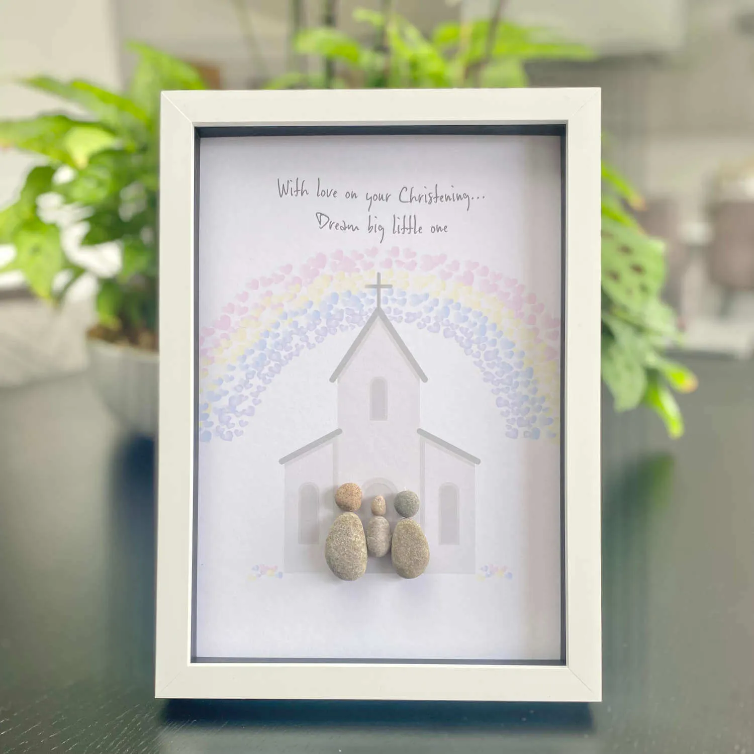 Pebble Picture Love On Your Christening Day - White