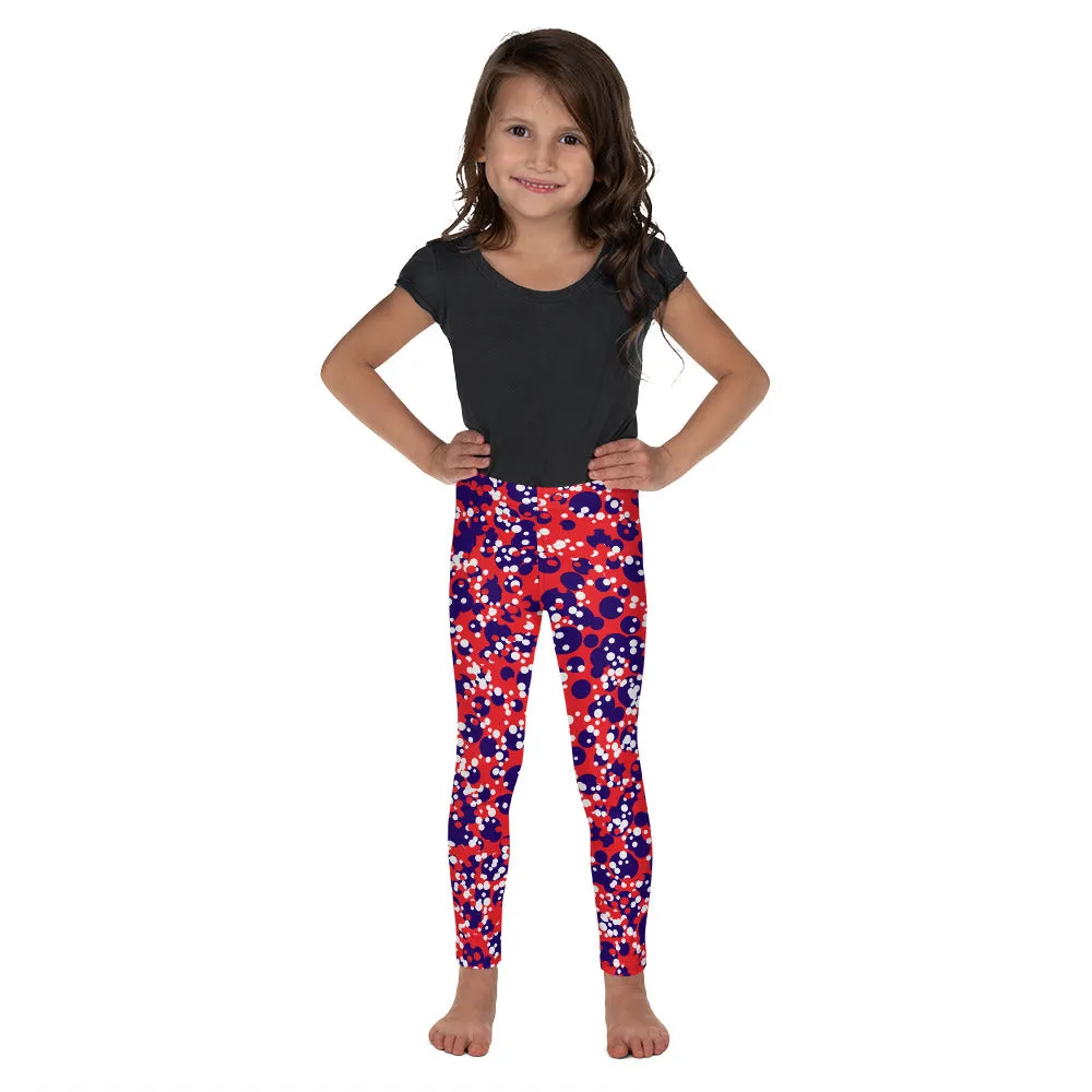 Red White Blue Small Bubble Kid's Leggings, Toddler, Girls and Boys Matching Family Outfits