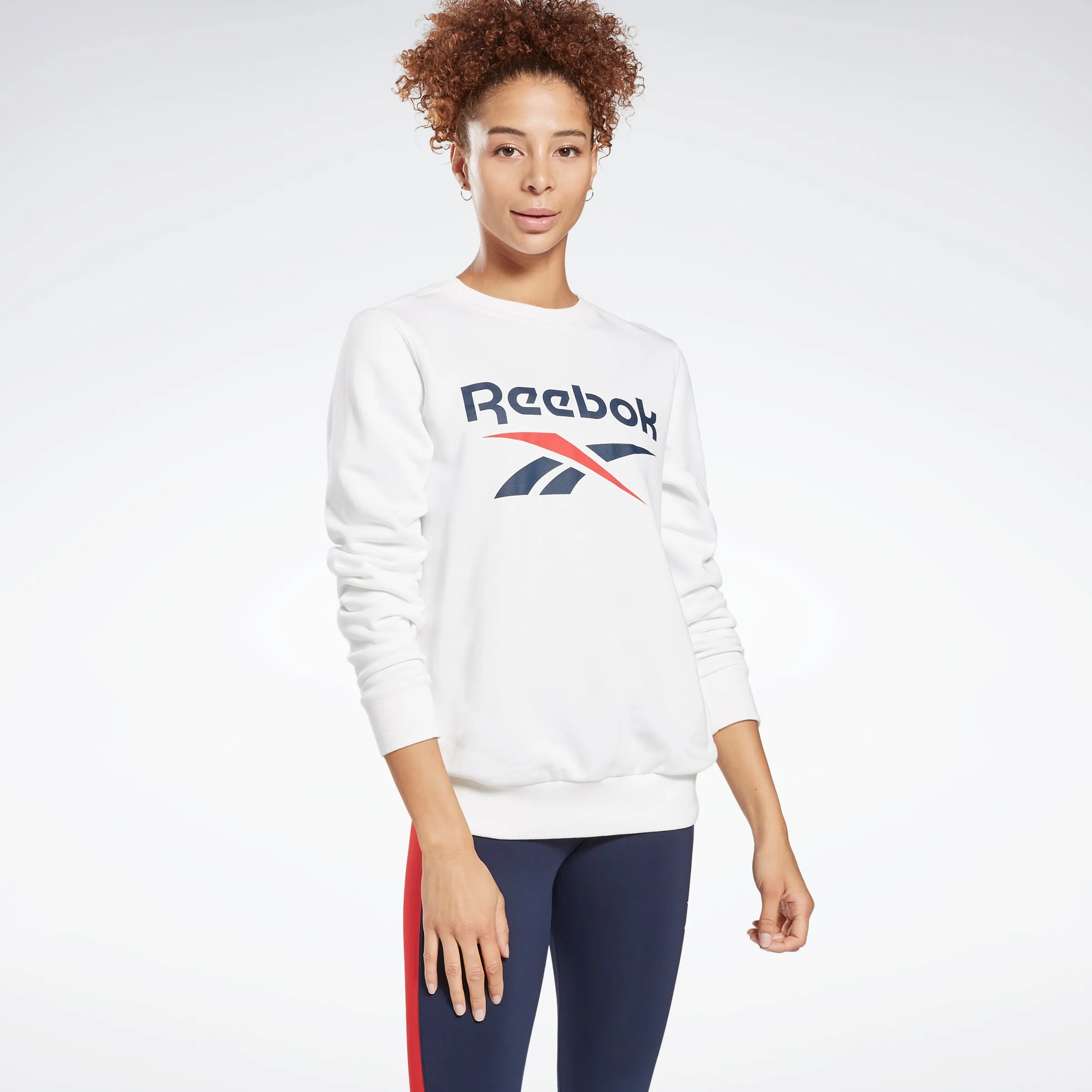 Reebok Apparel Women Reebok Identity Logo French Terry Crew Sweatshirt White