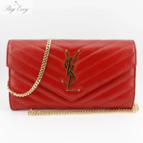 SAINT LAURENT Grain de Poudre Chevron YSL Clutch on Chain