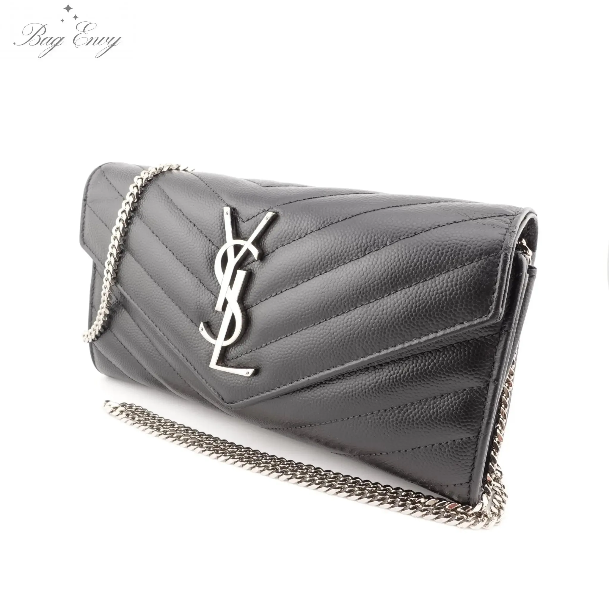 SAINT LAURENT Grain de Poudre Chevron YSL Clutch on Chain