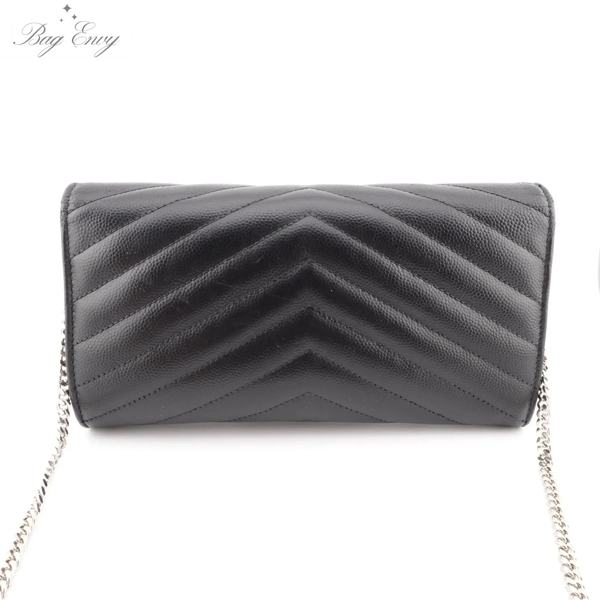 SAINT LAURENT Grain de Poudre Chevron YSL Clutch on Chain