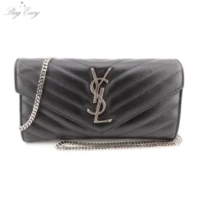 SAINT LAURENT Grain de Poudre Chevron YSL Clutch on Chain