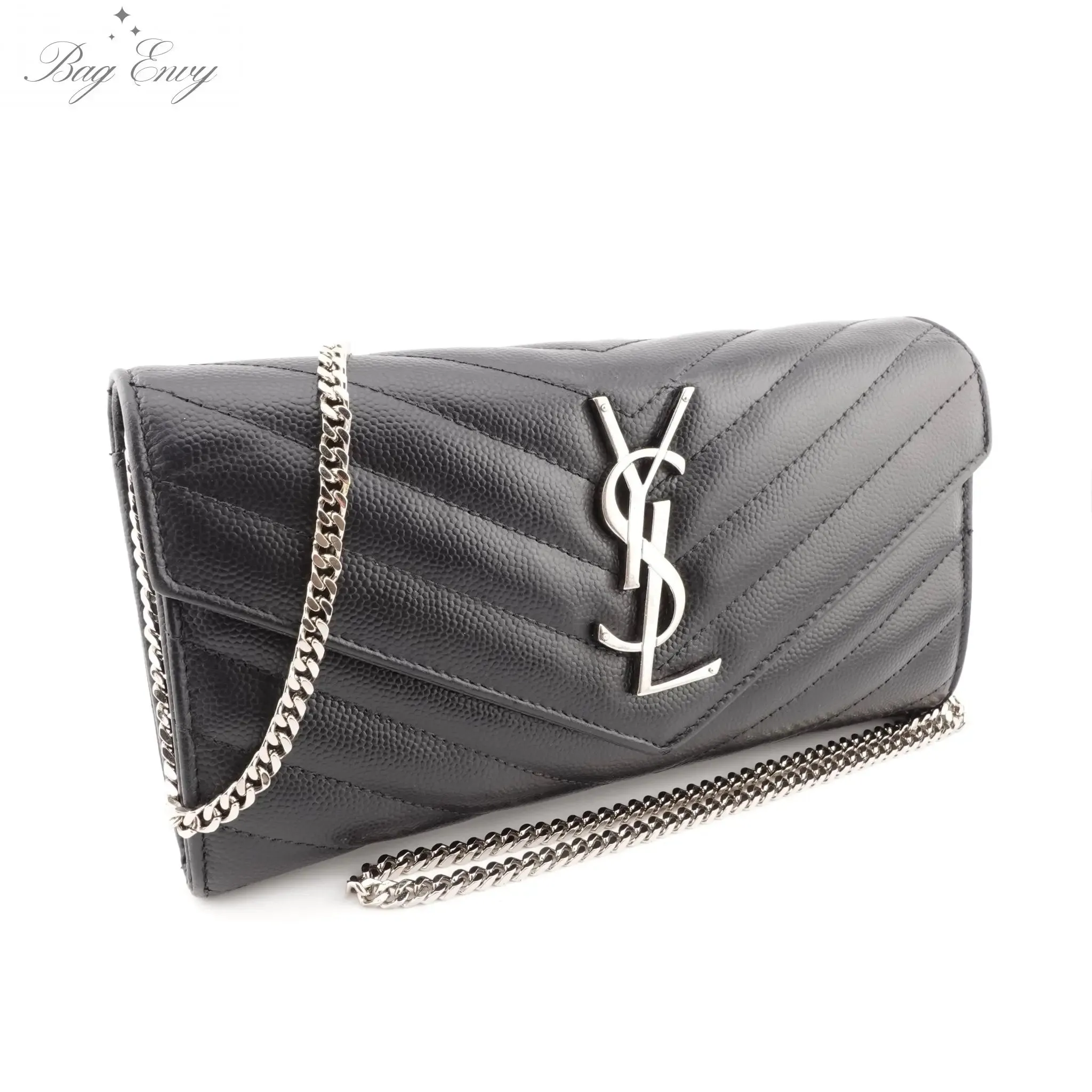 SAINT LAURENT Grain de Poudre Chevron YSL Clutch on Chain