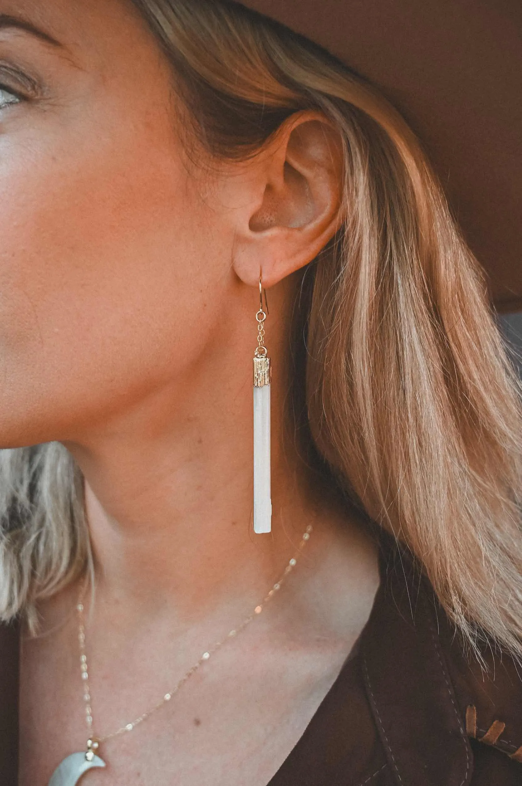 Self Talk Selenite Wand Earrings