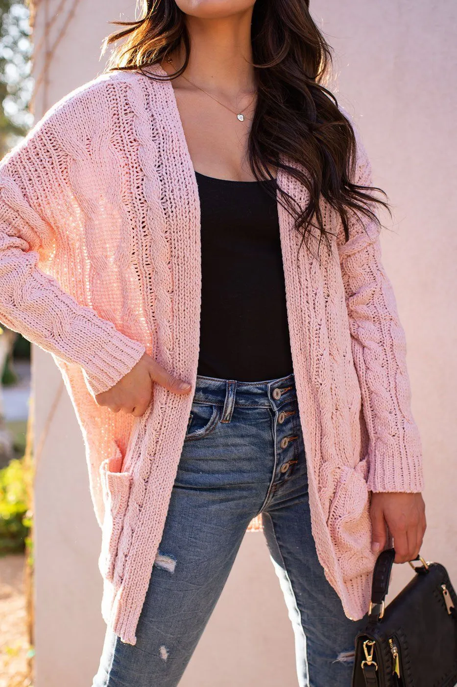 Serene Blush Cable Knit Cardigan